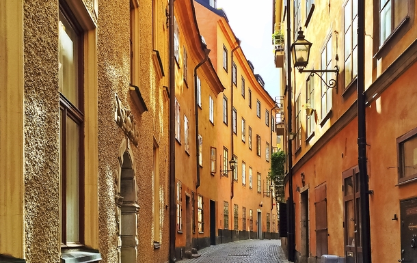 Sunny street in the old center of Stockholm