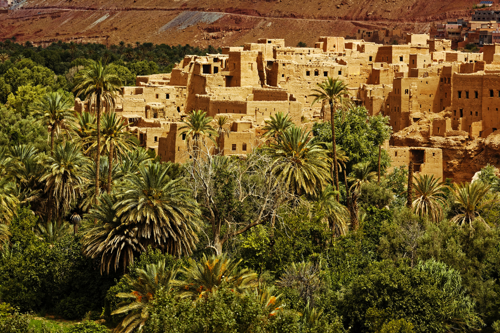 die befestigte Stadt Aït-Ben-Haddou am Fuße des Hohen Atlas im Südosten Marokkos