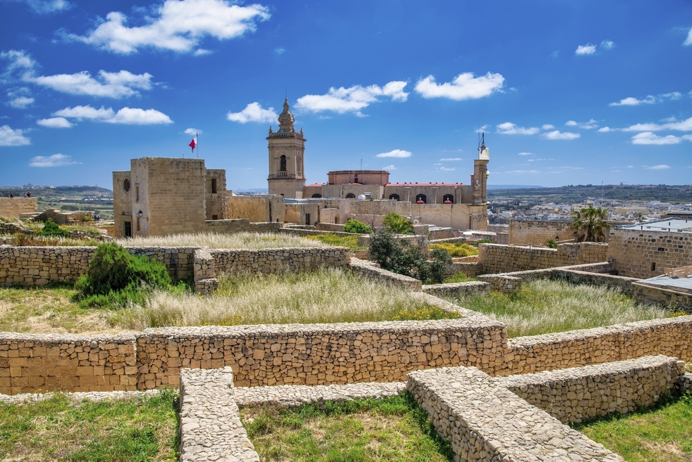 Luftbild von Gozo Island von Victoria Citadel, Malta