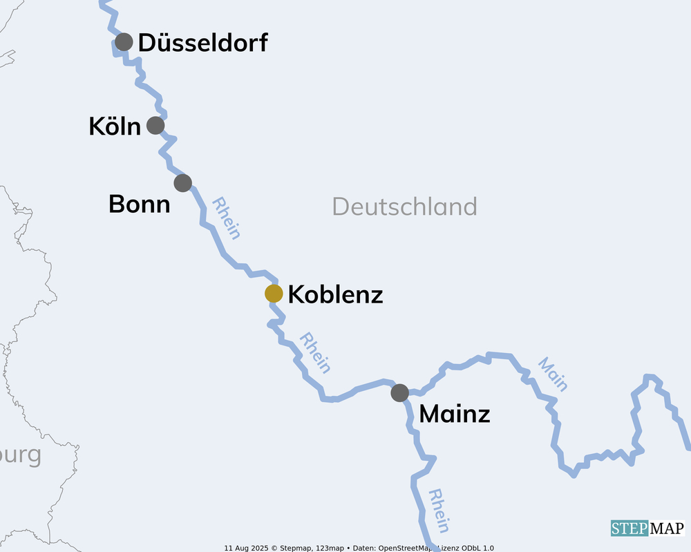 Route der MS VIVA MOMENTS auf dem Rhein