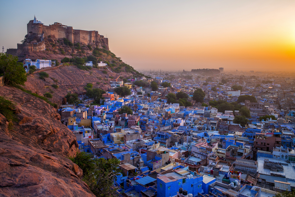 die Blaue Stadt und das Mehrangarh-Fort in Jodhpur